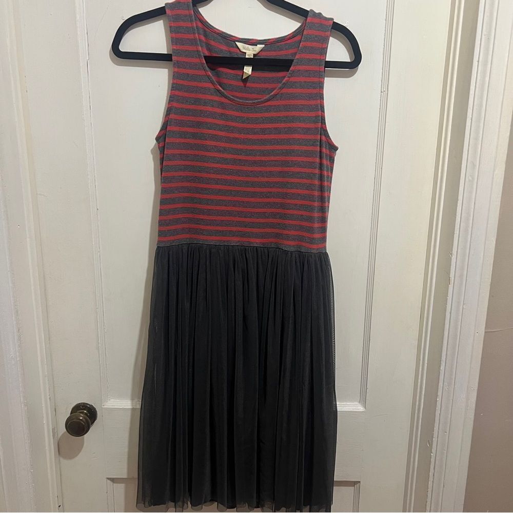 Striped Sleeveless Dress - Red and Gray